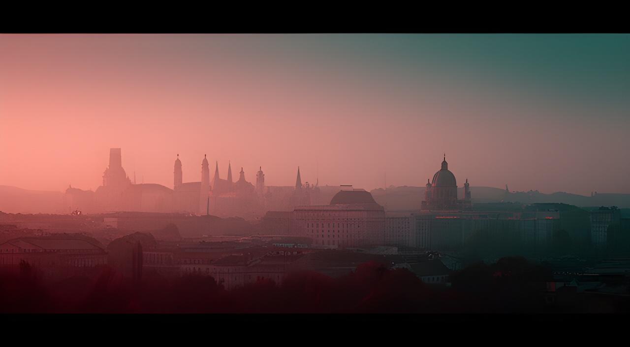Moderne Wiener Stadtsilhouette mit stilisierten Gebäuden bei gedimmtem Abendlicht